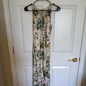 H&M tropical jungle bird parrot print satin sleeveless maxi dress